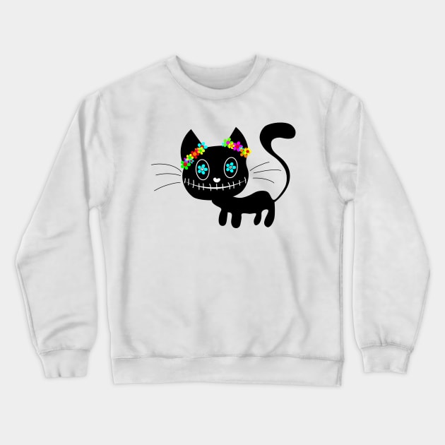 Dia de los Muertos Cat Crewneck Sweatshirt by Hispaniola-Fineart